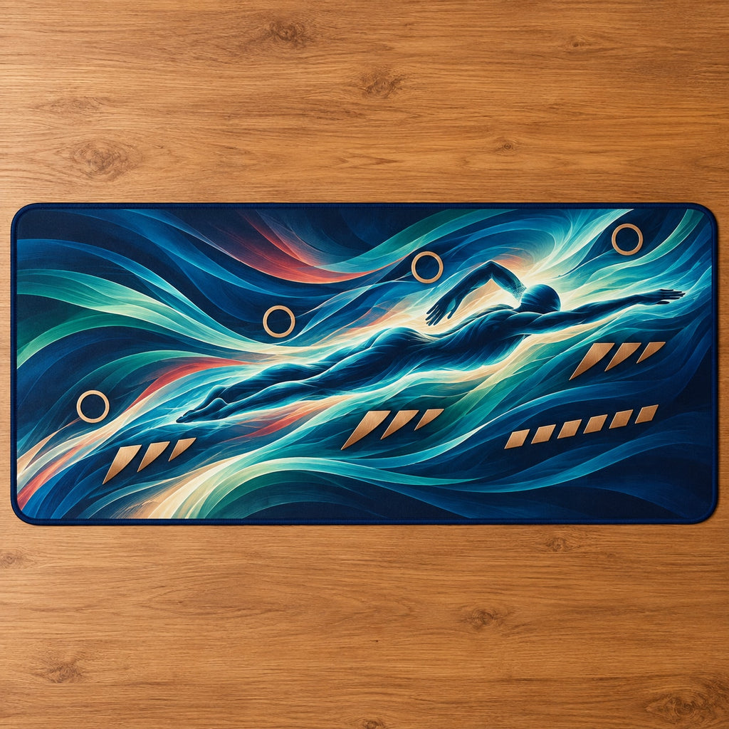 Luminous Lane Resonance Desk Mat with dimensional printed themed artwork; representative AI-generated mockup.