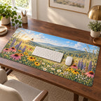 Wildflower Meadow Desk Mat with dimensional printed themed artwork; representative AI-generated mockup.