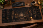 Dark Academia Library Desk Mat with dimensional printed themed artwork; representative AI-generated mockup.