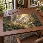 Unicorn Woodland Desk Mat with dimensional printed themed artwork; representative AI-generated mockup.
