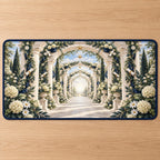 Graduation Laurel Colonnade Desk Mat with dimensional printed themed artwork; representative AI-generated mockup.