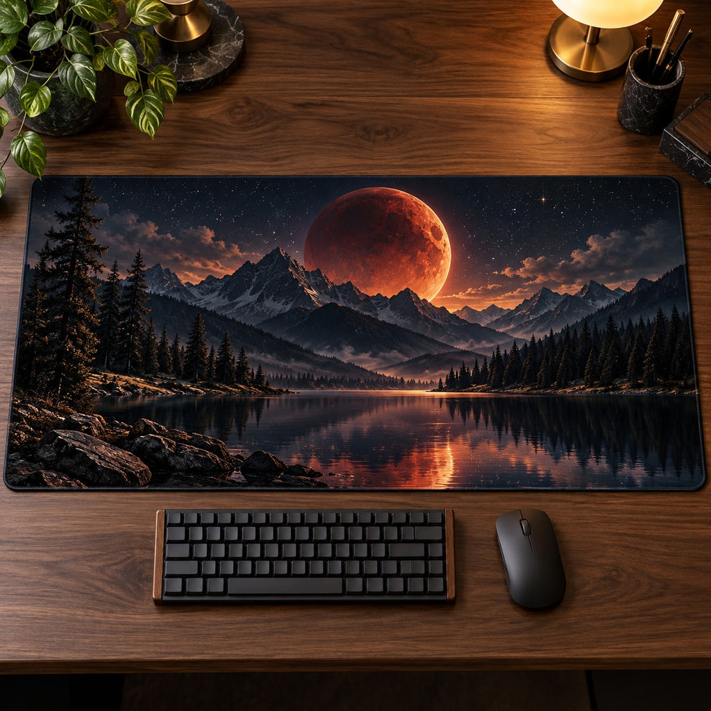 Lunar Eclipse Desk Mat with dimensional printed themed artwork; representative AI-generated mockup.
