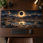 Solar Eclipse Desk Mat with dimensional printed themed artwork; representative AI-generated mockup.