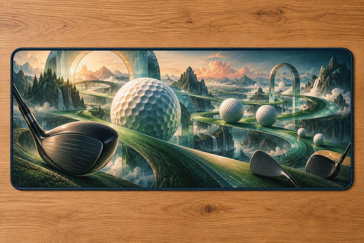 Verdant Pinflight Observatory Desk Mat with dimensional printed themed artwork; representative AI-generated mockup.