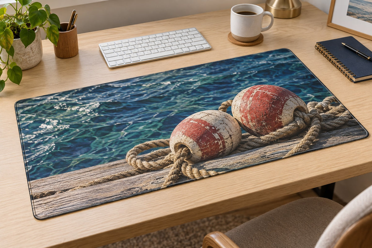 Buoy and Rope Desk Mat with dimensional printed themed artwork; representative AI-generated mockup.