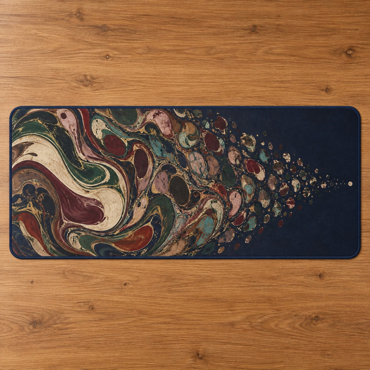Folio Marbling Rift Desk Mat with dimensional printed themed artwork; representative AI-generated mockup.