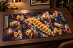 Pasta Form Parallax Desk Mat with dimensional printed themed artwork; representative AI-generated mockup.