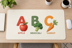 Fruit and Vegetable Alphabet Desk Mat with dimensional printed themed artwork; representative AI-generated mockup.