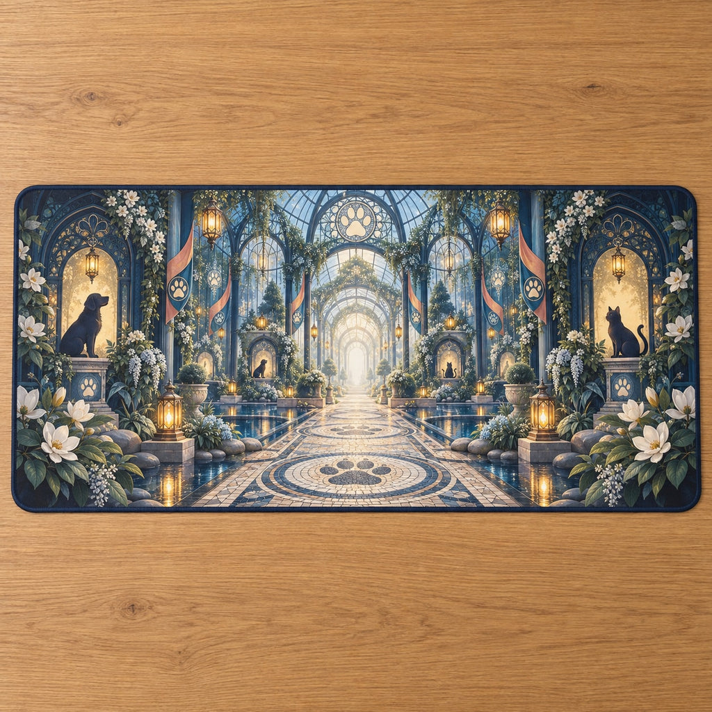 Vet Tech Lantern Conservatory Desk Mat with dimensional printed themed artwork; representative AI-generated mockup.