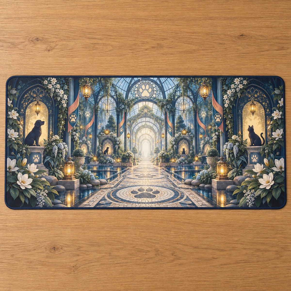Vet Tech Lantern Conservatory Desk Mat with dimensional printed themed artwork; representative AI-generated mockup.