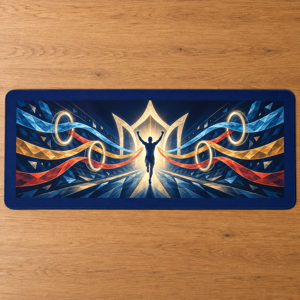 Cadence Crown Convergence Desk Mat with dimensional printed themed artwork; representative AI-generated mockup.