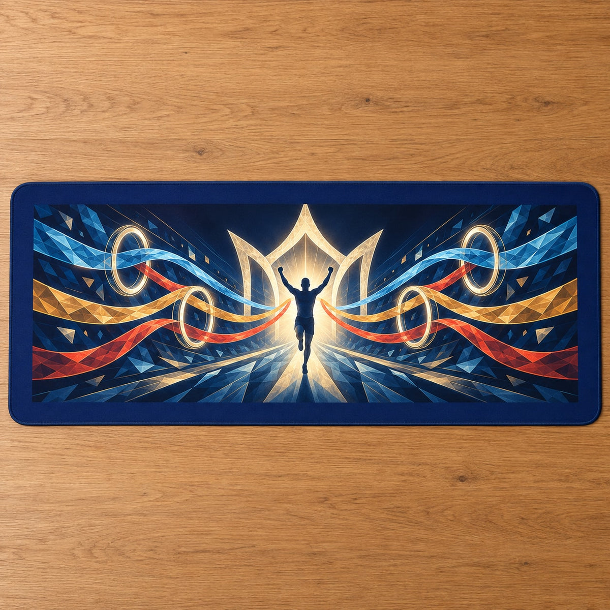 Cadence Crown Convergence Desk Mat with dimensional printed themed artwork; representative AI-generated mockup.