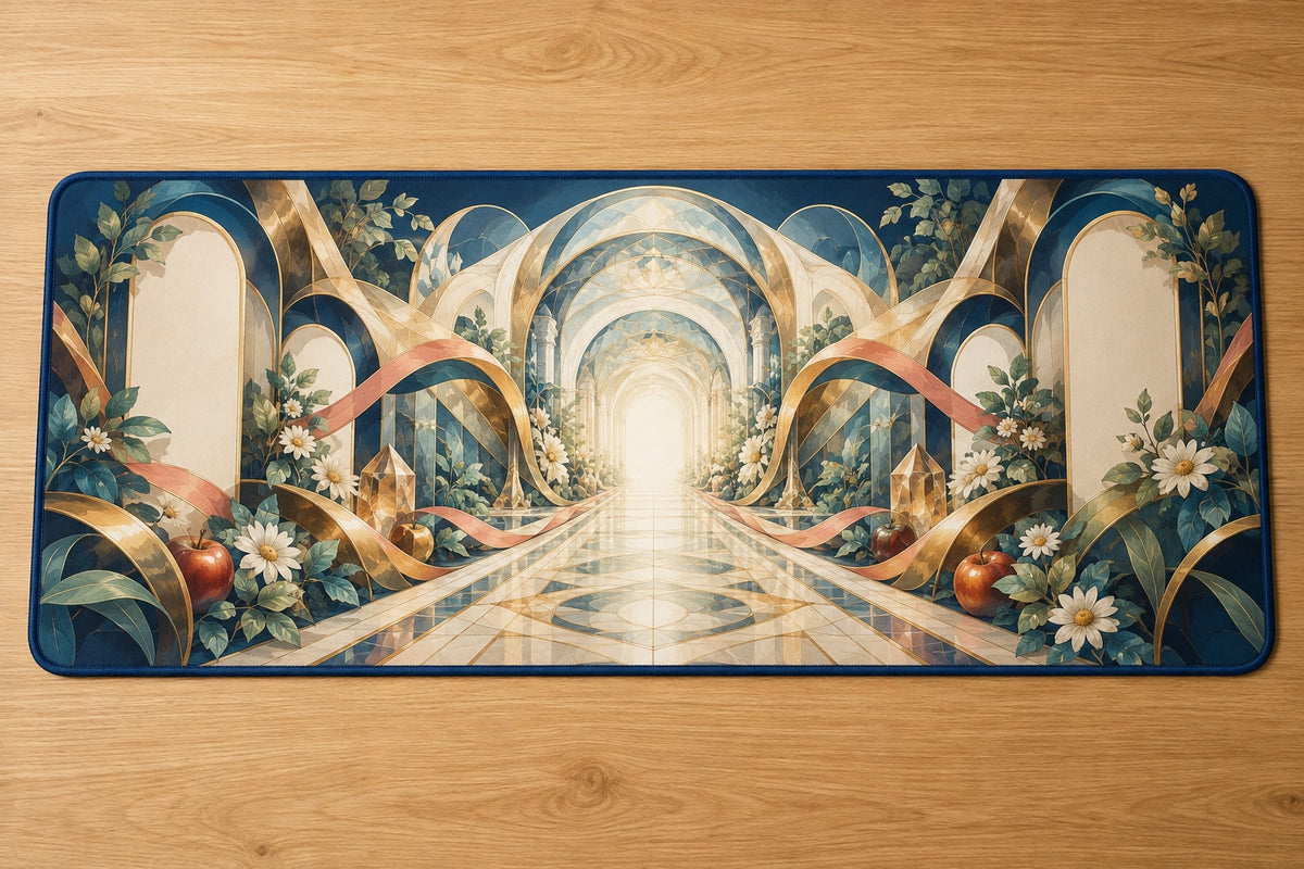 Resonant Harmony Conservatory Desk Mat with dimensional printed themed artwork; representative AI-generated mockup.