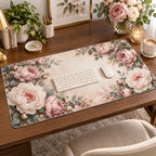 Peony Bouquet Desk Mat with dimensional printed themed artwork; representative AI-generated mockup.