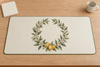 Citrus Garden Wedding Wreath Desk Mat with dimensional printed themed artwork; representative AI-generated mockup.