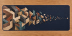 Joinery Strata Cascade Desk Mat with dimensional printed themed artwork; representative AI-generated mockup.