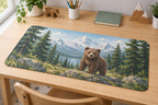 Mountain Bear Adventure Desk Mat with dimensional printed themed artwork; representative AI-generated mockup.