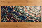 Loopflower Lattice Atrium Desk Mat with dimensional printed themed artwork; representative AI-generated mockup.