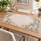 Seashell Study Desk Mat with dimensional printed themed artwork; representative AI-generated mockup.