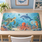 Ocean Animal Alphabet Desk Mat with dimensional printed themed artwork; representative AI-generated mockup.