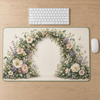 First Birthday Garden Arch Desk Mat with dimensional printed themed artwork; representative AI-generated mockup.