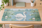 Swan and Reeds Desk Mat with dimensional printed themed artwork; representative AI-generated mockup.
