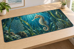 Seahorse Sea Grass Desk Mat with dimensional printed themed artwork; representative AI-generated mockup.
