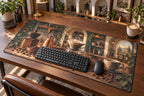 Coffee Brewing Tools Desk Mat with dimensional printed themed artwork; representative AI-generated mockup.