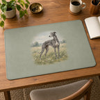 Greyhound Desk Mat with dimensional printed themed artwork; representative AI-generated mockup.