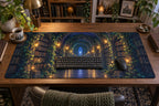 Enchanted Library Arch Desk Mat with dimensional printed themed artwork; representative AI-generated mockup.