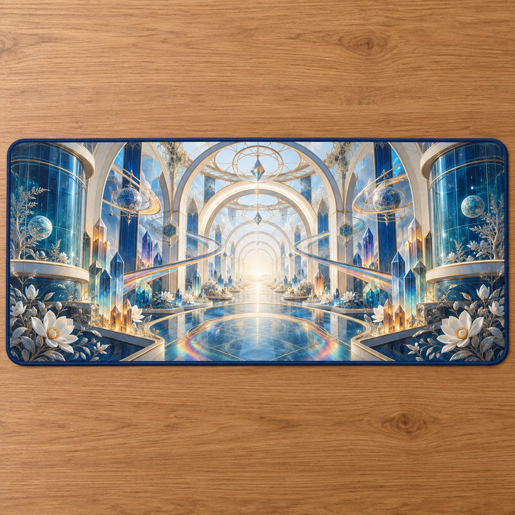 Laboratory Discovery Atrium Desk Mat with dimensional printed themed artwork; representative AI-generated mockup.