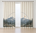 Mountain Elopement Ridge Window Curtain Pair with dimensional printed themed artwork; representative AI-generated mockup.