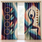 Stillpoint Prism Flow Window Curtain Pair with dimensional printed themed artwork; representative AI-generated mockup.