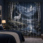 Moonlit White Stag Window Curtain Pair with dimensional printed themed artwork; representative AI-generated mockup.