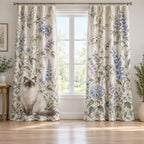 Ragdoll Cat Companion Window Curtain Pair with dimensional printed themed artwork; representative AI-generated mockup.