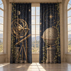 Ancient Observatory Window Curtain Pair with dimensional printed themed artwork; representative AI-generated mockup.