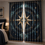 Star Compass Window Curtain Pair with dimensional printed themed artwork; representative AI-generated mockup.