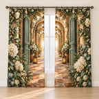 Housewarming Lantern Portal Window Curtain Pair with dimensional printed themed artwork; representative AI-generated mockup.