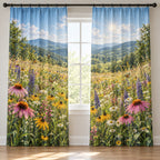 Wildflower Meadow Window Curtain Pair with dimensional printed themed artwork; representative AI-generated mockup.