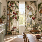 Cherry Kitchen Window Curtain Pair with dimensional printed themed artwork; representative AI-generated mockup.