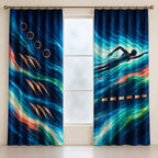 Luminous Lane Resonance Window Curtain Pair with dimensional printed themed artwork; representative AI-generated mockup.