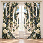 Graduation Laurel Colonnade Window Curtain Pair with dimensional printed themed artwork; representative AI-generated mockup.