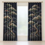 Midnight Bonsai Cloudrise Window Curtain Pair with dimensional printed themed artwork; representative AI-generated mockup.