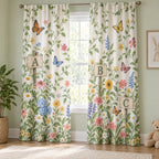 Alphabet Garden Window Curtain Pair with dimensional printed themed artwork; representative AI-generated mockup.