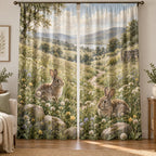 Rabbit Meadow Window Curtain Pair with dimensional printed themed artwork; representative AI-generated mockup.