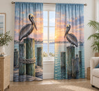 Pelican Dock Window Curtain Pair with dimensional printed themed artwork; representative AI-generated mockup.