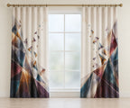 Lumen Parallax Field Window Curtain Pair with dimensional printed themed artwork; representative AI-generated mockup.