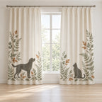 Woodland Pet Silhouette Window Curtain Pair with dimensional printed themed artwork; representative AI-generated mockup.