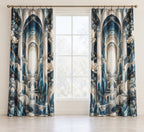 Structural Horizon Atrium Window Curtain Pair with dimensional printed themed artwork; representative AI-generated mockup.