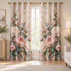 Peony Bouquet Window Curtain Pair with dimensional printed themed artwork; representative AI-generated mockup.